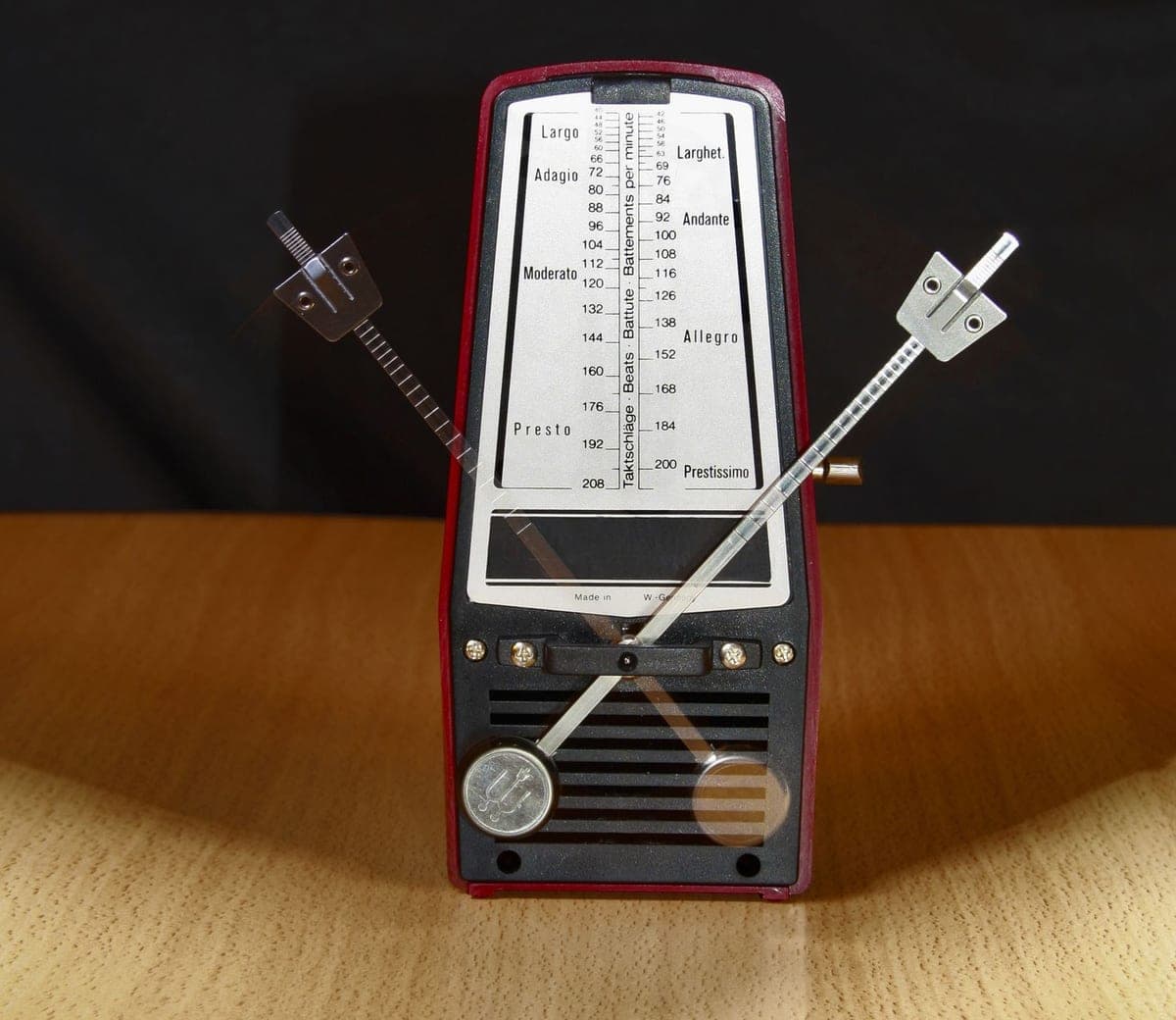 A metronome standing on a piano